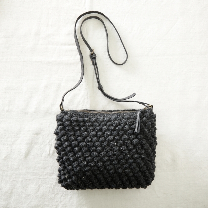 Wool Crochet Bobble Cross Body Handbag ~ Black