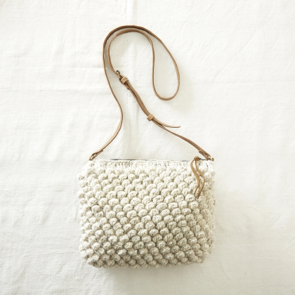 Wool Crochet Bobble Cross Body Handbag ~ Cream