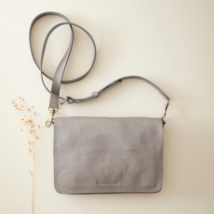 Taupe Leather Clutch