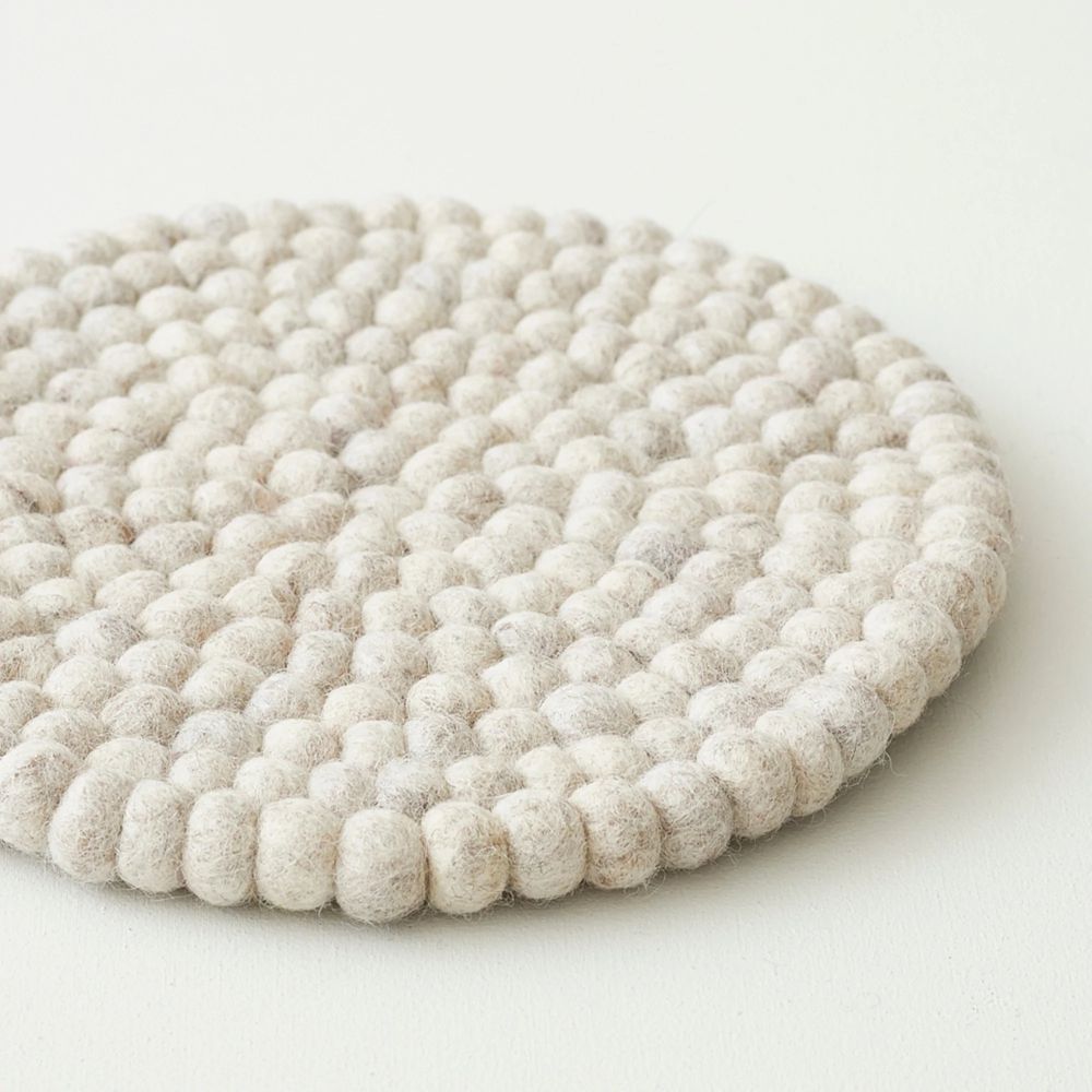 Handmade Felt Ball Table Mat Trivet ~ Cream
