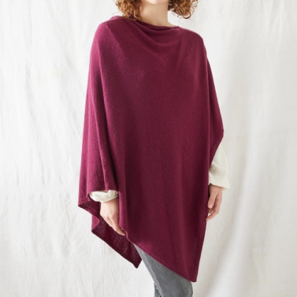 Luxury Soft Fine Knit Merino Poncho ~ Purple Plum