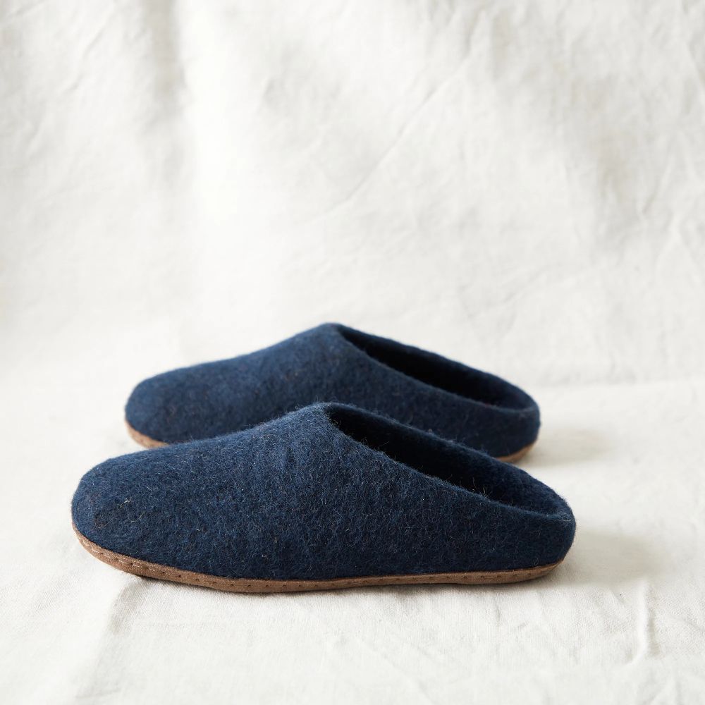 Handmade Eco Felt Mule Slippers ~ Navy Size 4