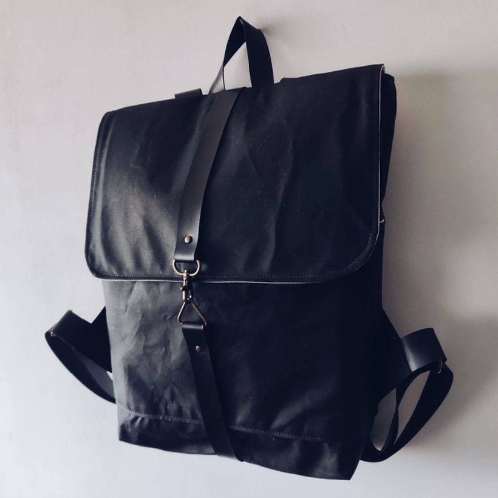 Black Leather & Waxed Canvas Backpack