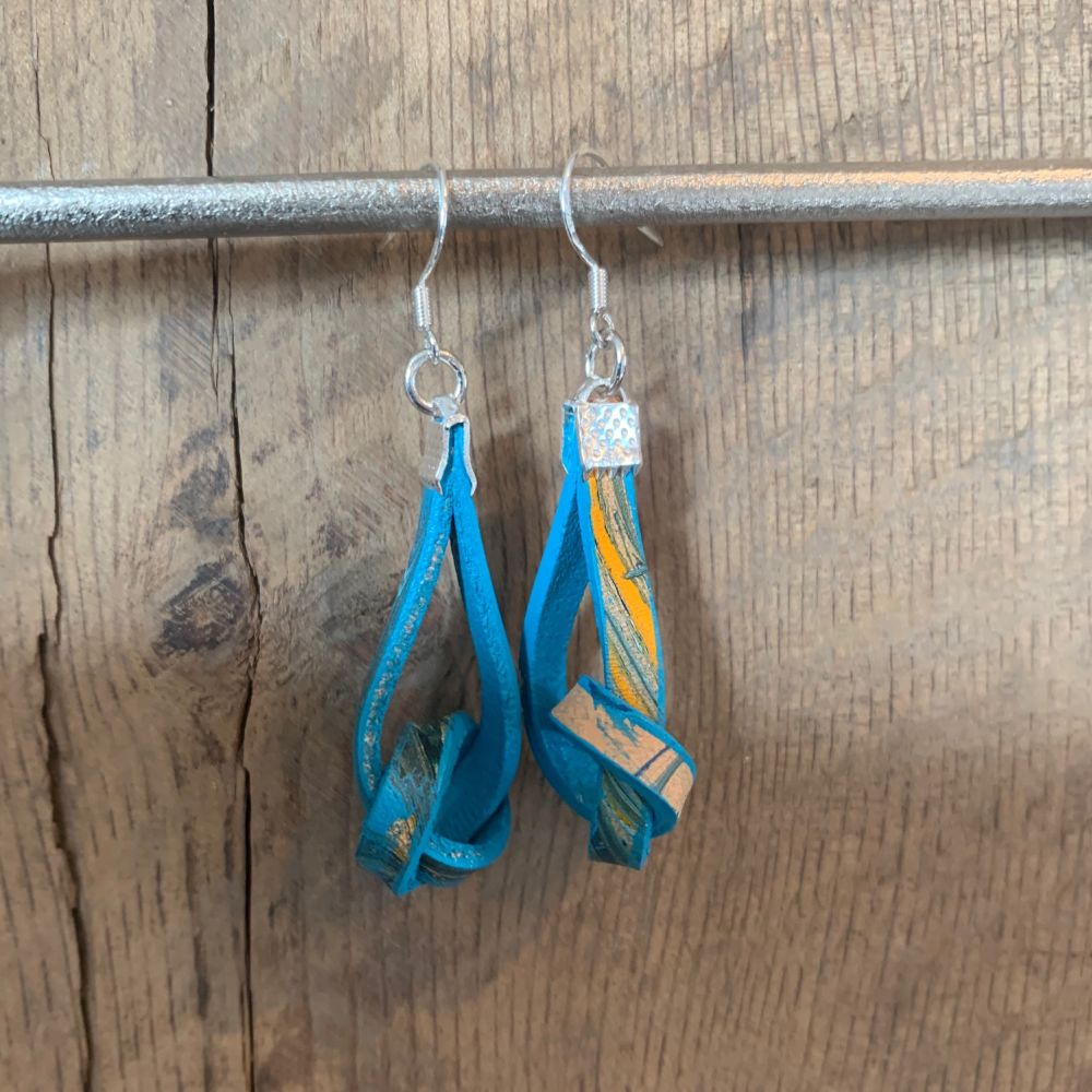 Marbled Leather Knot Earrings