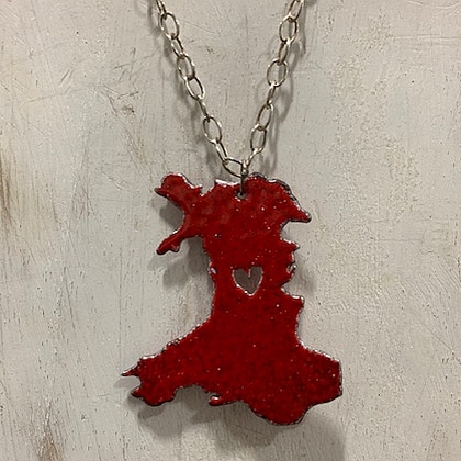 Enamel Wales Map Pendant ~ Red