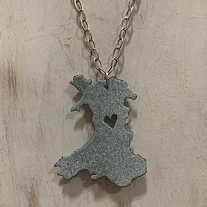 Enamel Wales Map Pendant ~ Grey