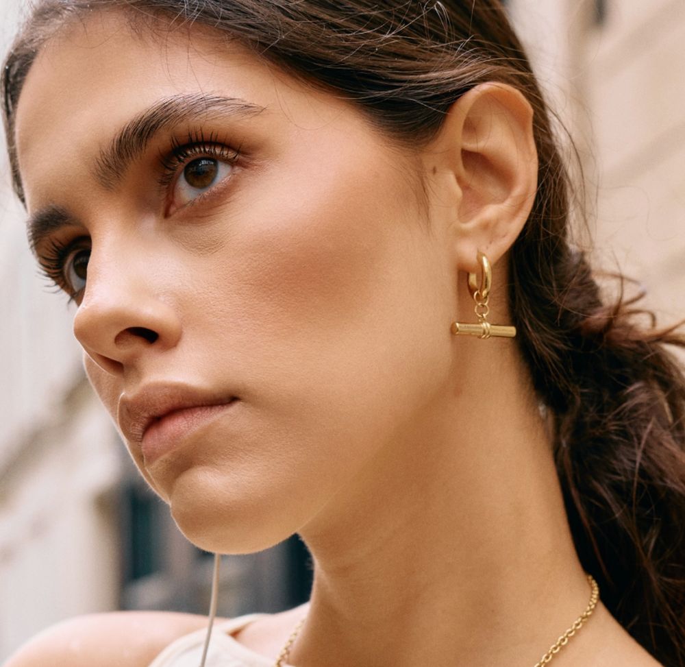 T Bar Hoop Earrings ~ Gold
