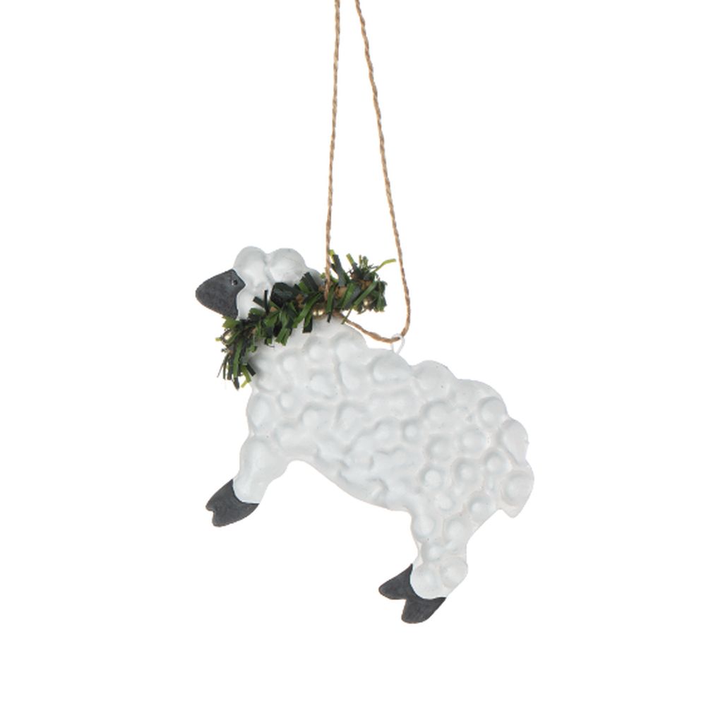 Tin Sheep with Wreath Decoration