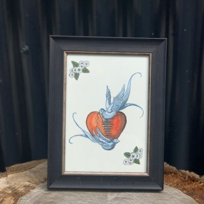 Tattoo Style Heart & birds framed